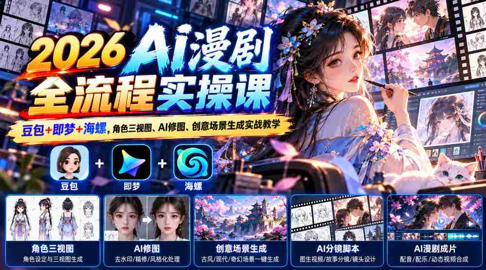 2026年AI动画剧集制作全程揭秘：豆包、即梦、海螺三大平台，深入解析角色三维建模、AI图像处理与创意场景设计实战技巧