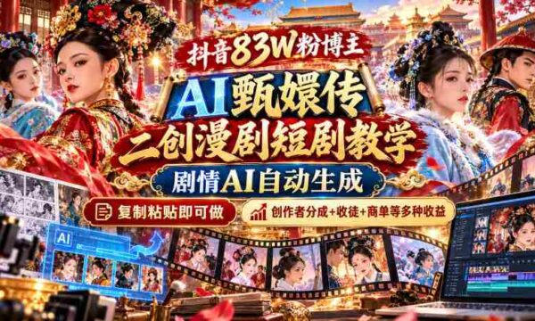 揭秘抖音百万粉丝创作者AI改编《甄嬛传》教程：剧情自动生成，轻松复制制作，多平台分成与收徒收益一网打尽