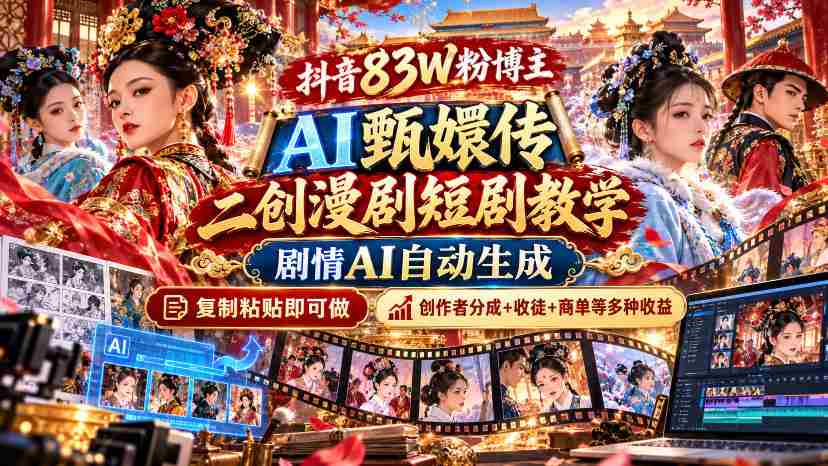 揭秘抖音百万粉丝创作者AI改编《甄嬛传》教程：剧情自动生成，轻松复制制作，多平台分成与收徒收益一网打尽
