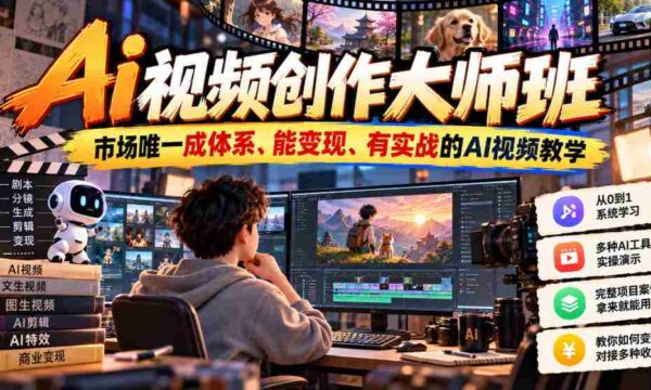 2026年全新升级！独树一帜的AI视频制作高阶班，市场独占鳌头，盈利无忧，实战教学，打造AI视频制作高手（持续更新中）