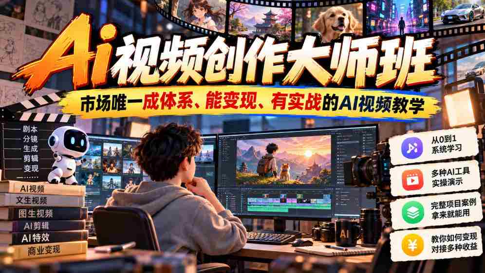 2026年全新升级！独树一帜的AI视频制作高阶班，市场独占鳌头，盈利无忧，实战教学，打造AI视频制作高手（持续更新中）