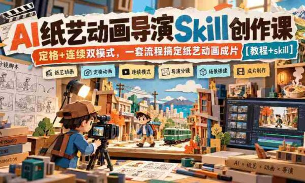 探索AI艺术新境界：Skill动画导演课程揭秘，定格与连续动画一网打尽，轻松制作纸艺动画大片【技能教学
