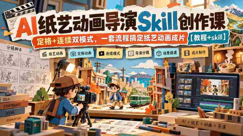 探索AI艺术新境界：Skill动画导演课程揭秘，定格与连续动画一网打尽，轻松制作纸艺动画大片【技能教学