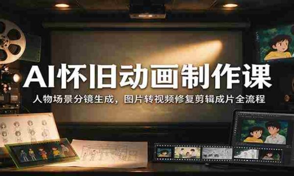 AI怀旧动画制作课：人物场景分镜生成，图片转视频修复剪辑成片全流程