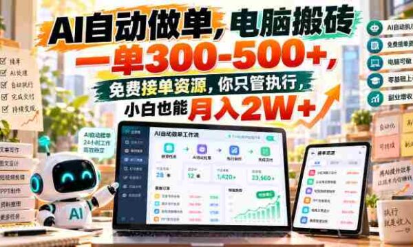 揭秘：AI智能操作，电脑轻松赚取300-500+，海量免费任务任你选，执行即可月入2W+！