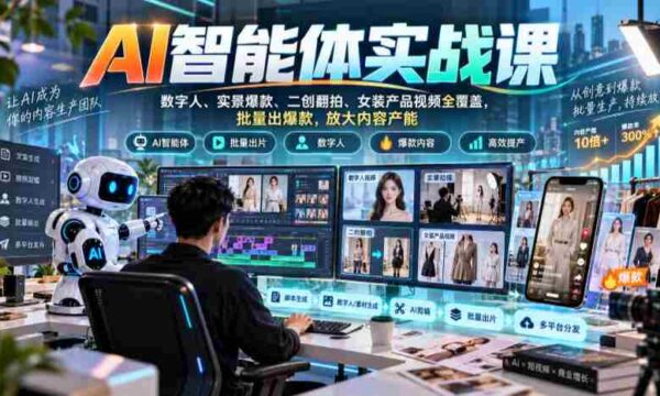 全面解锁AI智能助手实战教程：涵盖数字人、实景热销、二次创作与女装产品短视频，批量打造爆款，高效提升内容生产力