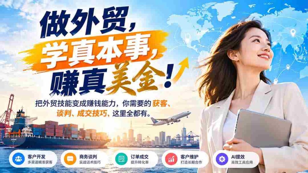 成就外贸高手，掌握真金白银之道！将外贸诀窍化为盈利手段，揭秘高效拓客、洽谈、签约秘诀，一站式掌握！
