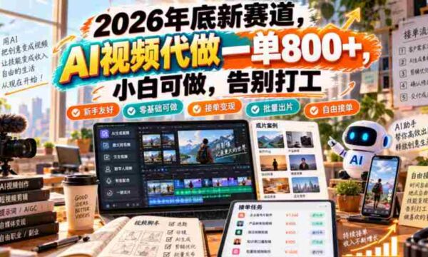 2026年末新机遇，AI视频创作轻松起步，单次收益高达800+，新手也可胜任，摆脱传统职场束缚