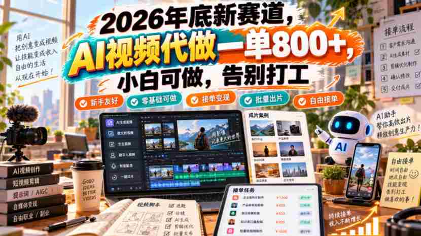 2026年末新机遇，AI视频创作轻松起步，单次收益高达800+，新手也可胜任，摆脱传统职场束缚