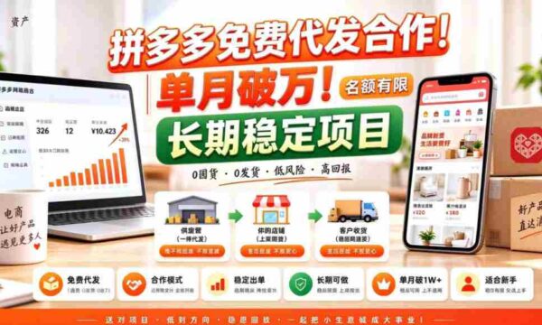 揭秘拼夕夕电商零库存合作，月销量轻松过万，告别囤货与运营烦恼（仅限少数）