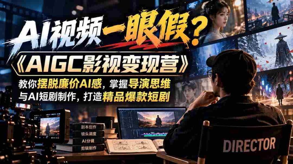 揭秘AI视频真假难辨？《AIGC影视变现课程》助你超越低端AI风格，解锁导演视角与AI短剧制作技巧，制作爆款优质短剧