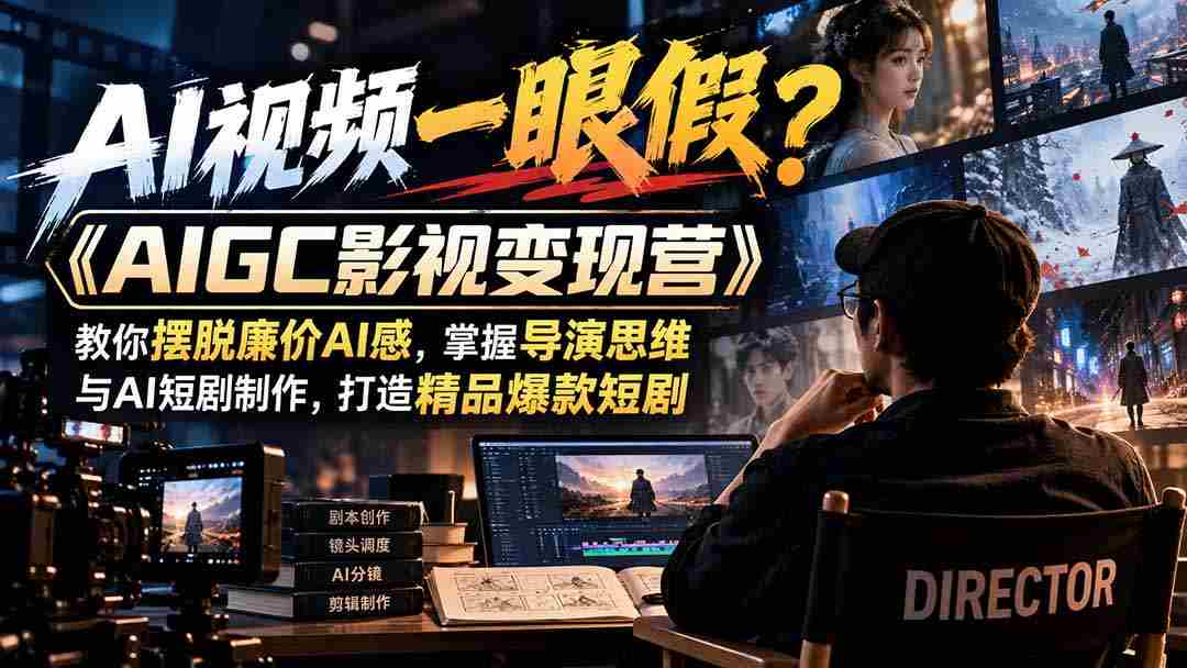 揭秘AI视频真假难辨？《AIGC影视变现课程》助你超越低端AI风格，解锁导演视角与AI短剧制作技巧，制作爆款优质短剧