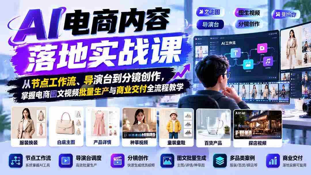 探索AI赋能电商：实战课程解析图文视频制作全链路，涵盖节点工作流与导演艺术