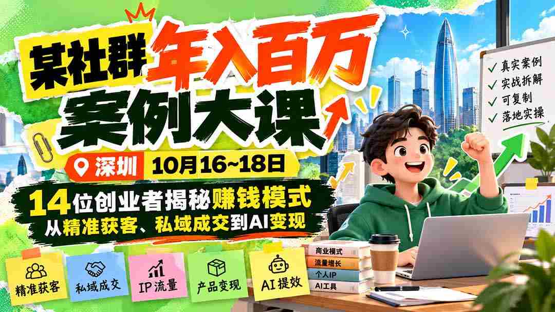 10月16-18日深圳开讲！揭秘百万年入社群秘诀：14位创业者亲授盈利之道，涵盖精准引流、私域转化与AI赋能