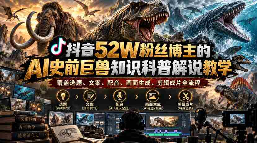 揭秘抖音52万粉丝博主如何打造AI史前巨兽科普教程：从选题到成品，全方位解析知识传播的艺术
