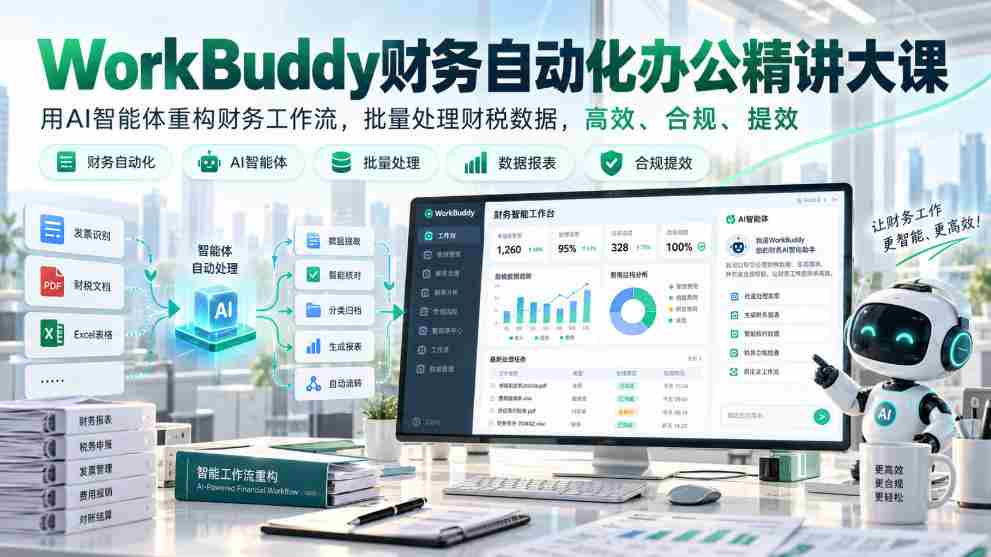 AI赋能财务革新，WorkBuddy自动化课程深度解析，智能优化工作流程，批量处理财务数据，效率与合规双提升