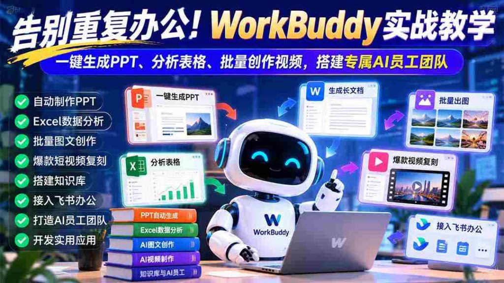 摆脱繁杂办公烦恼！WorkBuddy实操指南：轻松制作PPT、智能解析数据、批量生成视频，打造个人AI助手团队
