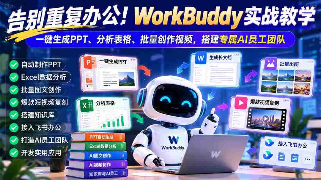 摆脱繁杂办公烦恼！WorkBuddy实操指南：轻松制作PPT、智能解析数据、批量生成视频，打造个人AI助手团队