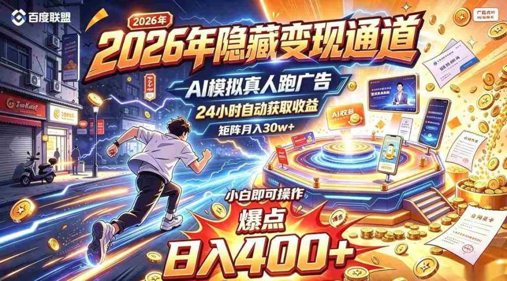 2026年告别自媒体苦战，解锁神秘盈利途径，AI技术打造真人广告自动运行，新手轻松上手，日赚400不是梦，矩阵式经营月入30万+大揭秘！
