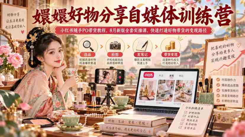 甄嬛精选好物推荐课：小红书轻松带货攻略，8月全新实操教程，助你快速实现好物变现