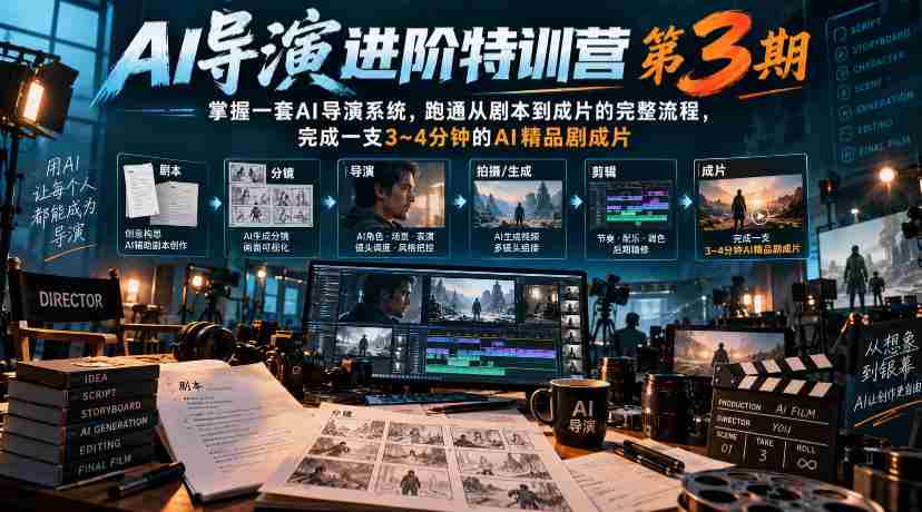 第3期AI导演高端训练营：全流程解锁AI导演系统，打造3-4分钟AI佳片，附赠前两期精华内容