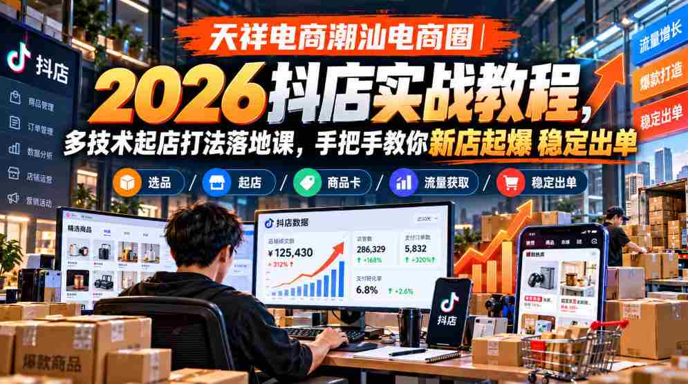 潮汕电商新势力：2026抖店实操指南，多元技术开店策略，实操课程助力店铺爆炸式增长