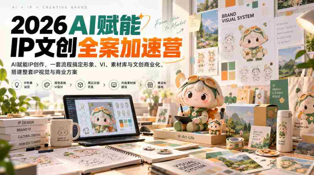 2026年AI助力IP文创全案加速培训，一揽子方案助力IP创意生成，全面打造形象、品牌视觉、素材库及文创商业化，构建完整IP视觉及商业体系