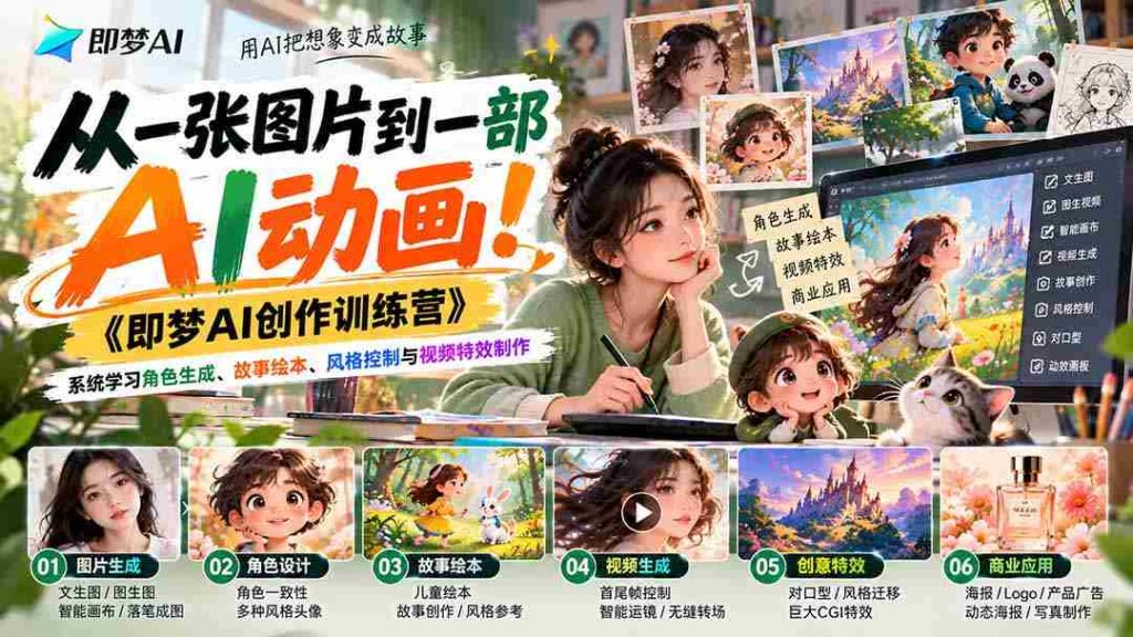 零水印制作秘籍】解锁AI动画制作！《梦幻AI创作营》带你全面掌握角色塑造、绘本故事、风格驾驭与视频特效特效