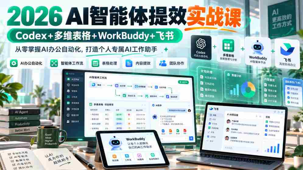 2026 AI智能体提效实战课：Codex+多维表格+WorkBuddy+飞书，从零掌握AI办公自动化，打造个人专属AI工作助手