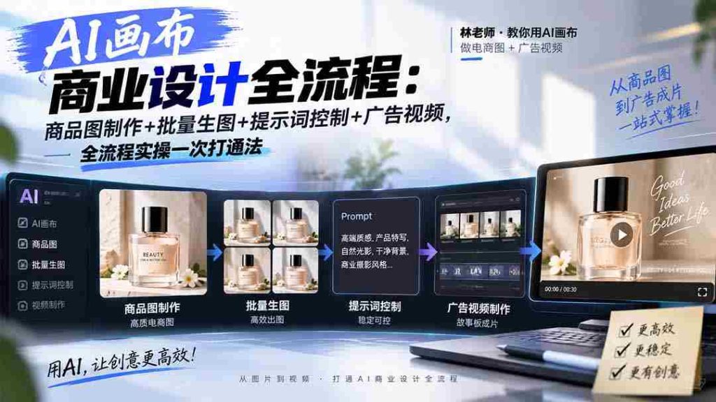 AI画布商业设计全流程-更新1026：商品图制作+批量生图+提示词控制+广告视频，全流程实操一次打通法