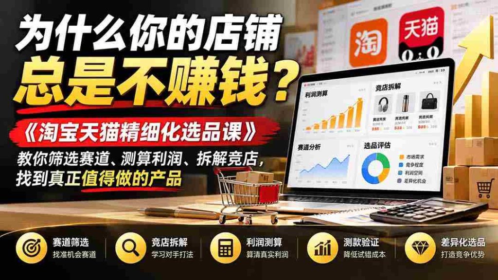 揭秘店铺盈利难题：《淘宝天猫精挑细选课程》带你精准选品、利润预估、对手分析，挖掘爆款潜力