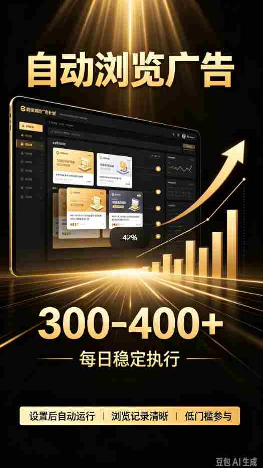 揭秘：零门槛副业新选择，自动广告浏览，日赚300-400，轻松躺赢，无需手动操作，把握稳定商机