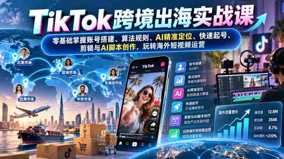 短视频跨境攻略：从零开始，解锁TikTok账号运营、算法精通、AI智能定位、高效起号技巧、剪辑与AI脚本制作，轻松驾驭国际短视频市场