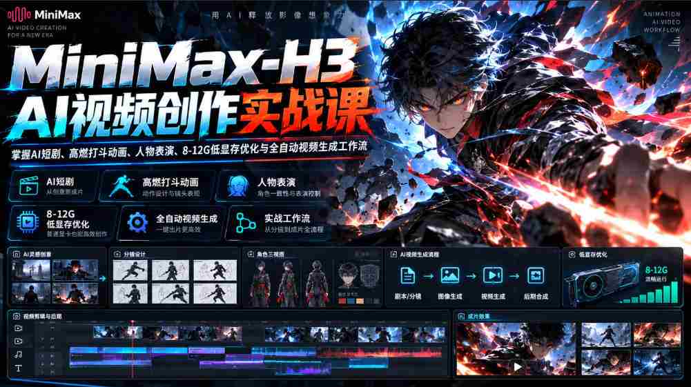 探索MiniMax-H3 AI视频制作奥秘：轻松驾驭短剧、燃情打斗、人物演绎，解锁8-12G低显存高效工作流