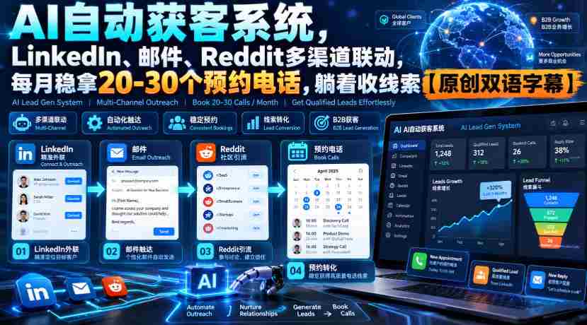 一键抓客】智能AI客户获取平台，横跨LinkedIn、邮件、Reddit，月均轻松收获20-30个预约电话，坐享线索源源不断【独家双语解说