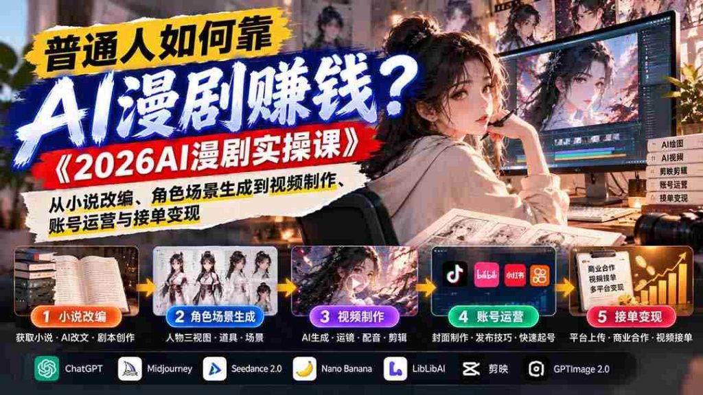 解锁AI漫剧致富之路：2026实操课教你小说改编到视频变现全攻略