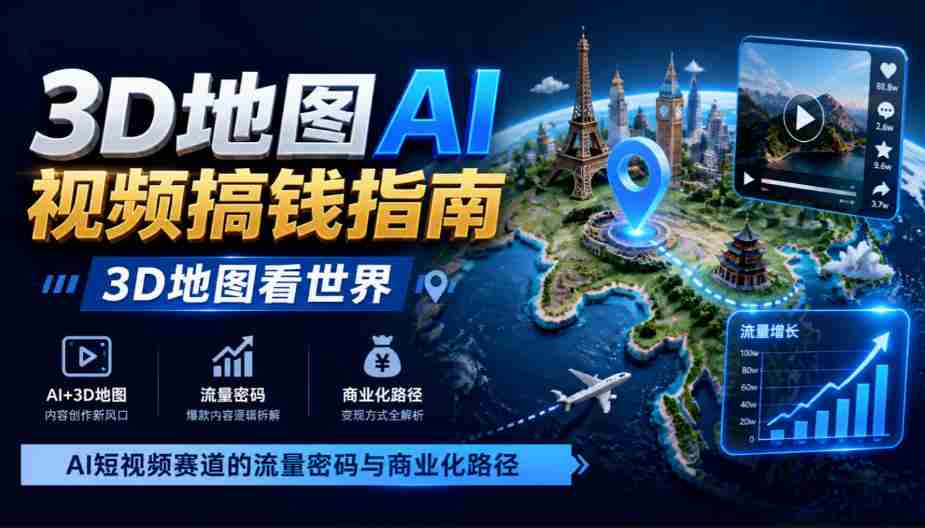 3D地图AI视频搞钱指南，3D地图看世界，AI短视频赛道的流量密码与商业化路径【文档】