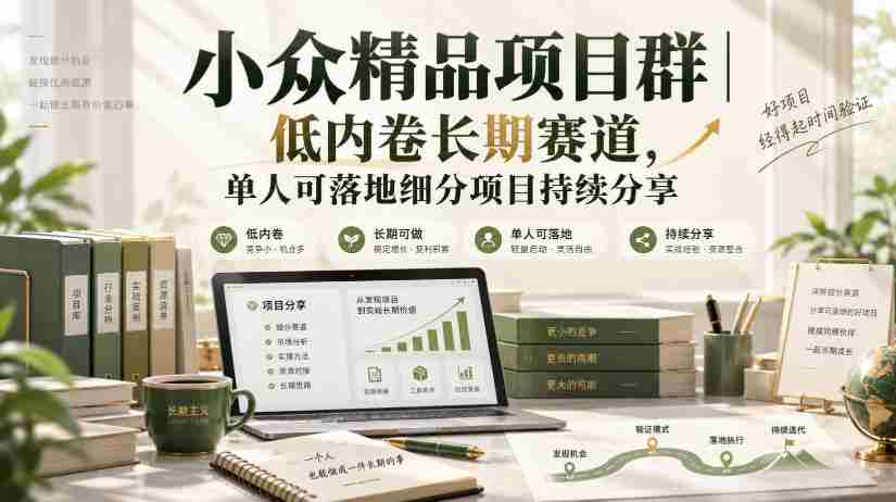独家精选项目圈：深耕低竞争领域，单人实操细分项目不间断分享