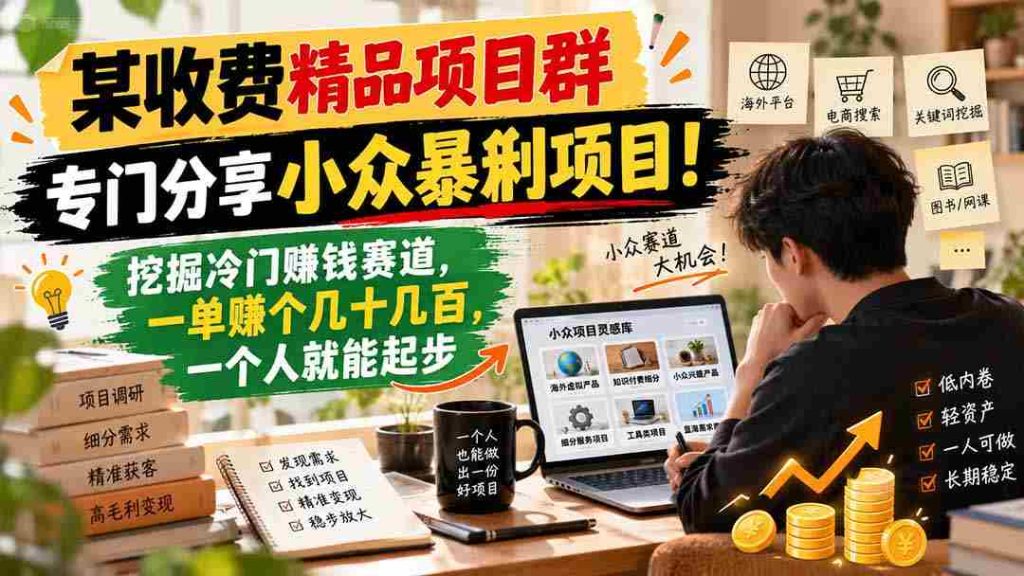 独家揭秘：稀缺赚钱项目库，小众热门一网打尽！轻松掘金冷门市场，一单轻松进账，个人也能快速起航！