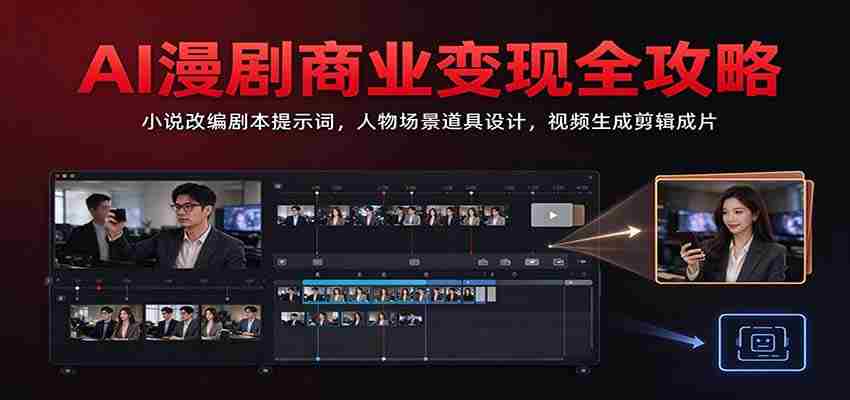 AI漫剧商业变现全攻略：小说改编剧本提示词，人物场景道具设计，视频生成剪辑成片