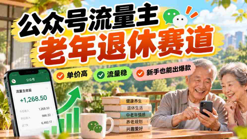 老年公众号流量主市场潜力巨大，价格昂贵，流量稳定，新手轻松打造热门内容