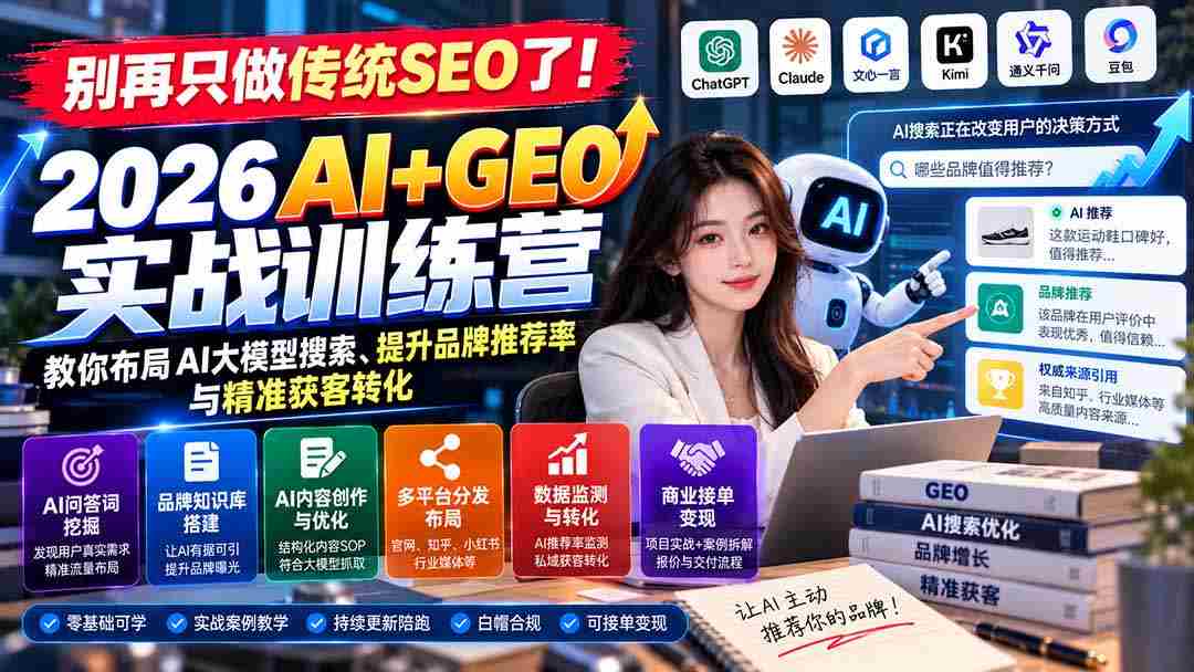 告别单一SEO！加入《2026年AI与GEO实战培训营》，解锁AI大模型搜索策略，升级品牌推荐效能，精准捕获潜在客户