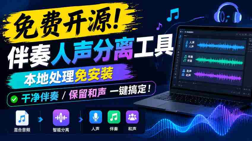 零成本解锁人声伴奏分离神器，无需安装轻松操作，纯净伴奏与和声完美保留！