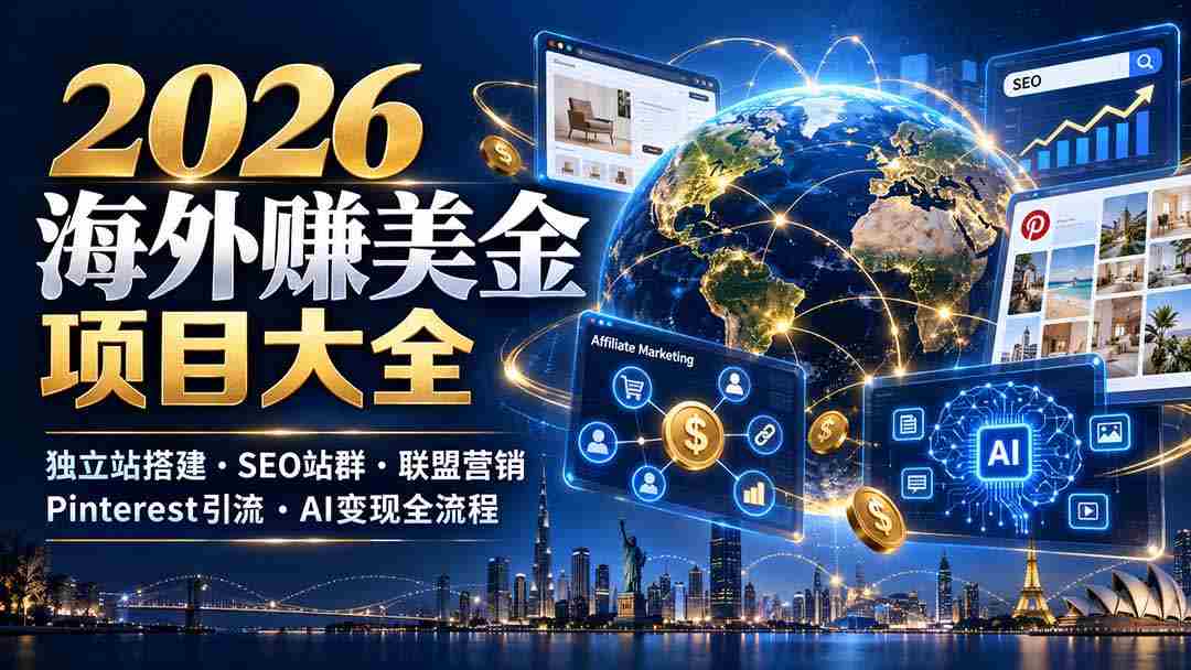2026全球赚美元攻略：自主搭建独立平台、SEO矩阵布局、联盟推广、Pinterst精准引流及AI智能转化一网打尽
