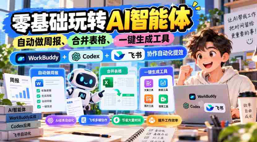 零门槛掌握】AI智能助手轻松驾驭，周报自动生成，表格合并无忧，WorkBuddy、Codex与飞书协作，效率翻倍自动化利器