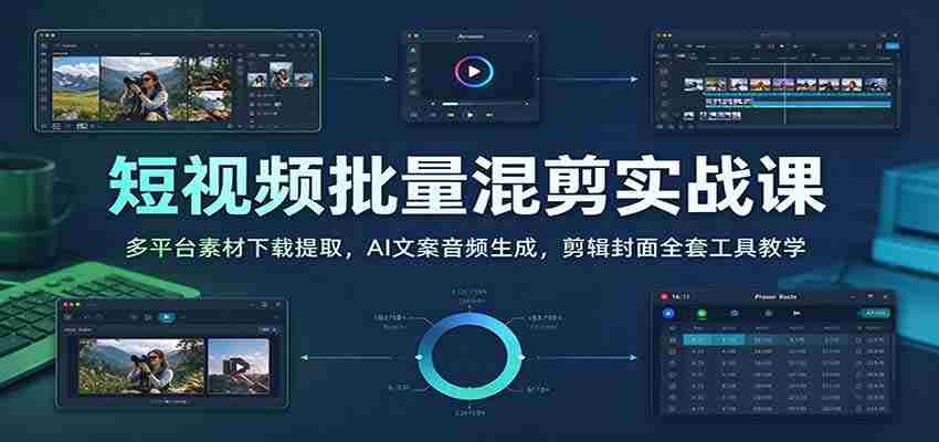 短视频批量混剪实战课：多平台素材下载提取，AI文案音频生成，剪辑封面全套工具教学