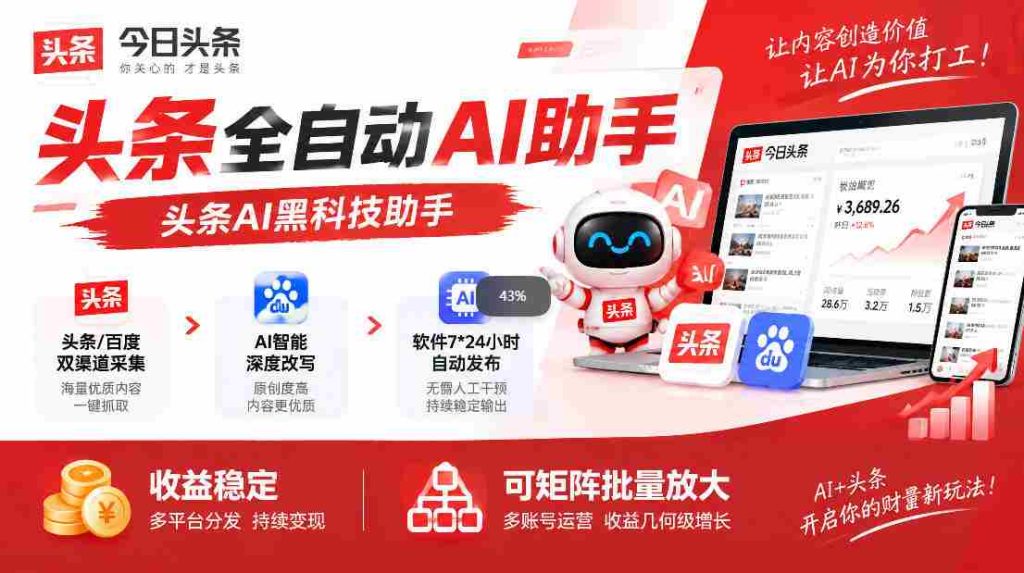 今日热点：AI智能助手助力头条创作，自动优化稿件，轻松一键发布，新手也能轻松驾驭，批量矩阵操作，收益翻倍揭秘！