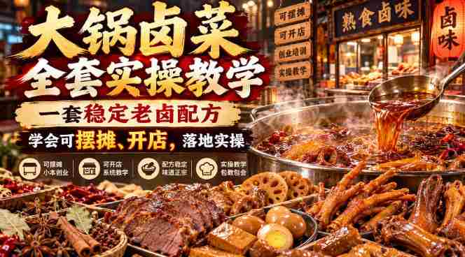 全方位大锅卤菜实战教程，独家秘制老卤配方，掌握后轻松创业，实战开店无忧