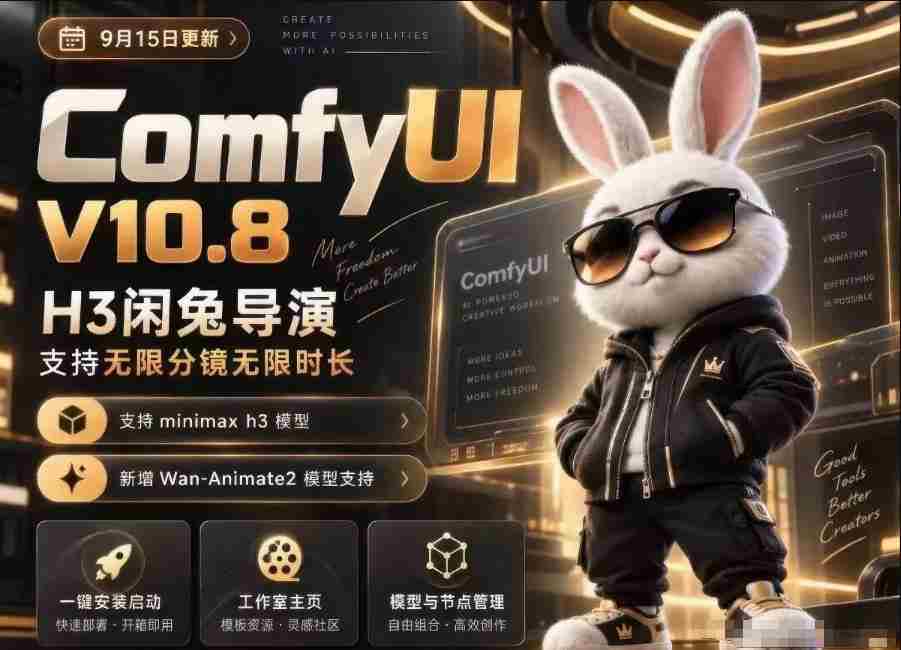 H3闲兔导演打造ComfyUI V10.8中文版，畅享无限创意，千余工作流轻松切换，动作与角色自由迁移，视频同步无忧，低显存轻松驾驭