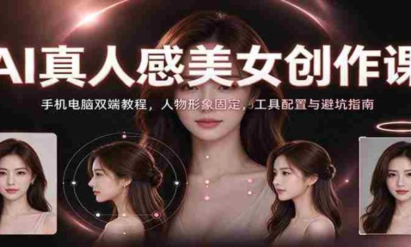 AI真人感美女创作课：手机电脑双端教程，人物形象固定，工具配置与避坑指南